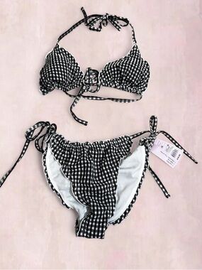 NWT Wild Fable Black and White Gingham Tie Bikini